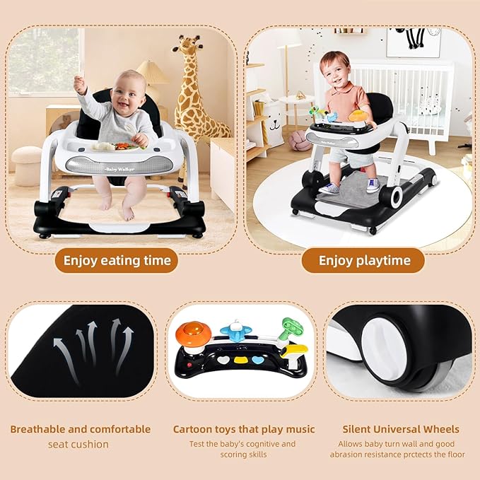 Music and Lights Baby Walker with Wheels,5-in-1 Baby Activity Center with Removable Toys and Music Bouncer,Adjustable Height Baby Walkers for Boys Girls Babies 6-18 Months