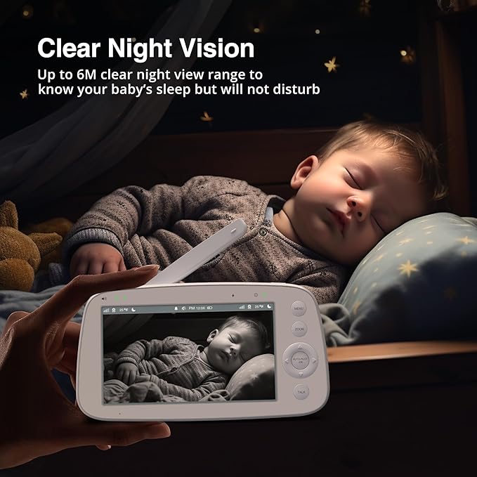 HiPP Baby Monitor, 5" 720P Video Baby Monitor with Pan-Tilt-Zoom Camera, Audio and Visual Monitoring, Infrared Night Vision and Thermal Monitor，2-Way Talk, 900ft Range, 4500mAh Rechargeable Battery