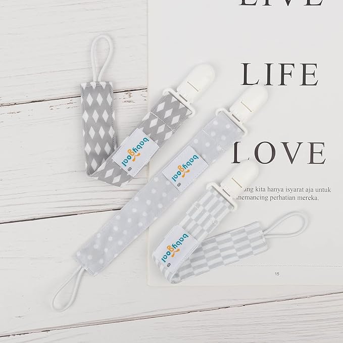 Babygoal Neutral Pacifier Clips, 3 Pack Binky Paci Holder and Leash for Boys and Girls Fits for Most Pacifier, Binkie Styles & Baby Teethers & Toys and Gift PS06