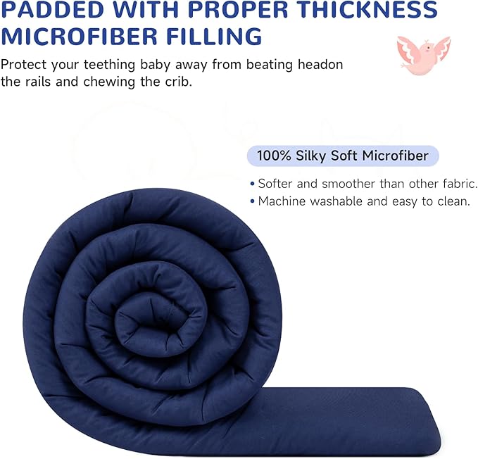 Navy Blue 3pcs New Teething Edge Crib Rail Cover&Corner Guard Coverage Straps,Reversible Guardrail Cover Protector for Boys Girls(1 Long 2 Short)