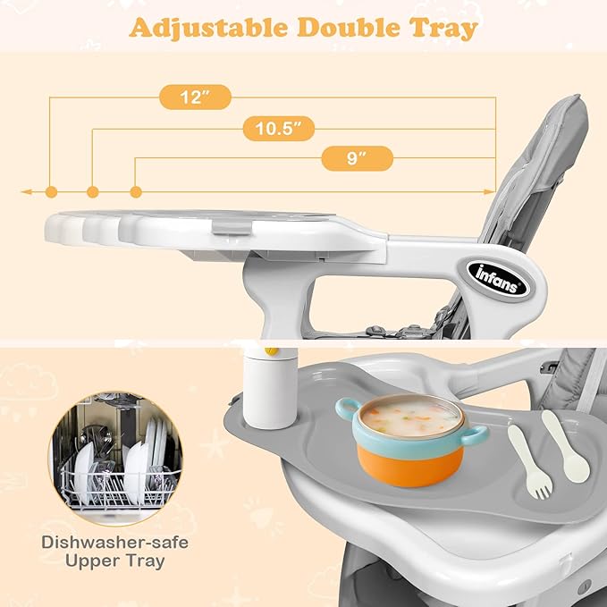 INFANS 5 in 1 Baby High Chair, Convertible Toddler Table Chair Set, Multi-Function Rocking Seat with Lockable Universal Wheels, Adjustable Seat Back, Removable Trays