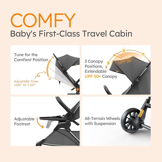 Lightweight Baby Strollers for Airplane, Ultra-Compact Travel Stroller, Light & Strong Portable Toddler Stroller with Carbon Fiber Frame and UPF 50+ Waterproof Canopy, Only 9.9 lbs, Black