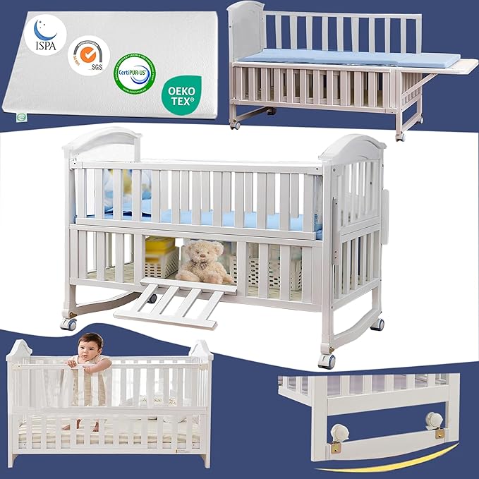Portable Mini Baby Crib 4 in 1 with Memory Foam Mattress(38"by24") Included, Cunas para Bebes 2025 Convertible Crib 6 in1 with Foldable Storage Baby Playpen Bassinet Bedside Sleeper Bed(White)