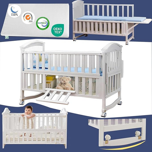 Portable Mini Baby Crib 4 in 1 with Memory Foam Mattress(38"by24") Included, Cunas para Bebes 2025 Convertible Crib 6 in1 with Foldable Storage Baby Playpen Bassinet Bedside Sleeper Bed(White)