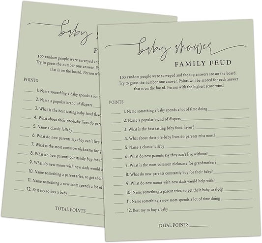 Family Feud Baby Shower Game - 30 Cards, Answer Key, Gender Neutral Decorations for Boy & Girl - 06E-Atrovirens