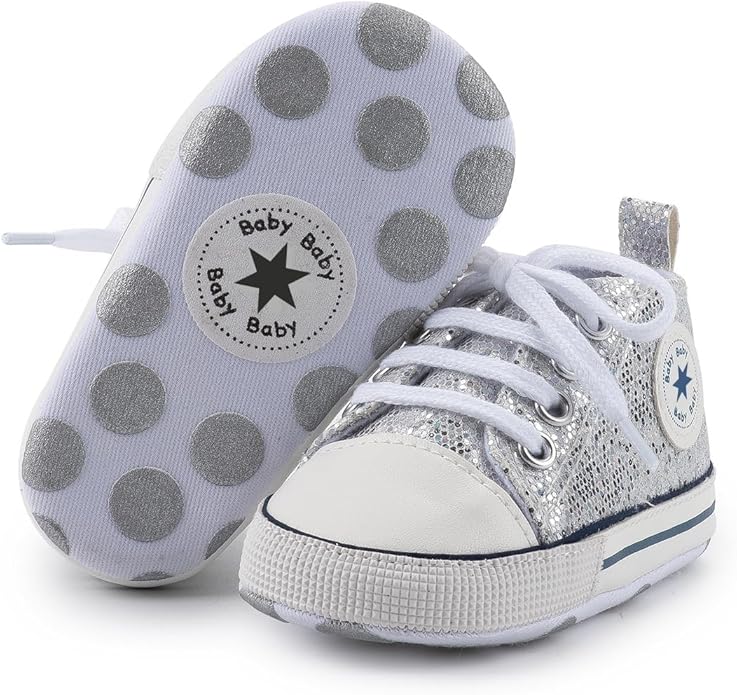Unisex Baby Boys Girls Shoes, Newborn Infant Non-Slip Canvas Denim High Top Sneakers, Toddler First Walkers Shoes