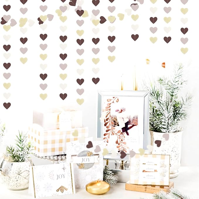 Brown-Gold Nude-Pink Party-Decorations Paper Garland - 52Ft Neutral Boho Blush Champagne Cow Bear Streamers Banner,Fall Autumn Birthday Baby Shower Wedding Hanging Decor Panduola