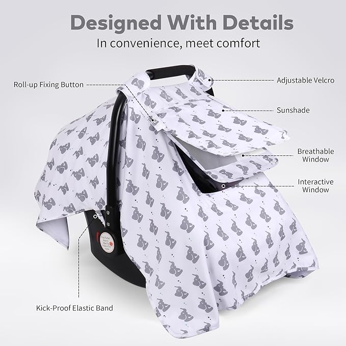 Car Seat Cover Baby, Carseat Covers Baby with 2 Layers Breathable Windows, Windproof Infant Car Seat Cover, Kick-Proof Baby Carrier Cover for Baby Boy Newborn Essentials