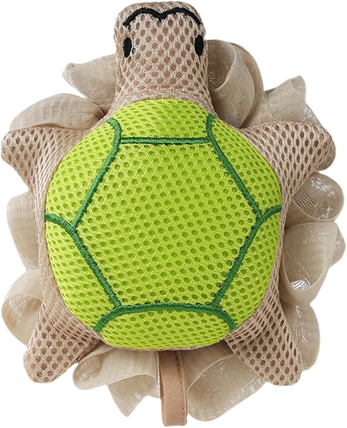 Cute Unicorn Kids Bath Loofahs Balls for Baby Girls Boys Mesh Shower Ball Pouf Exfoliating Bath Sponge Body Cleaner Bath Accessories (Green Tortoise)