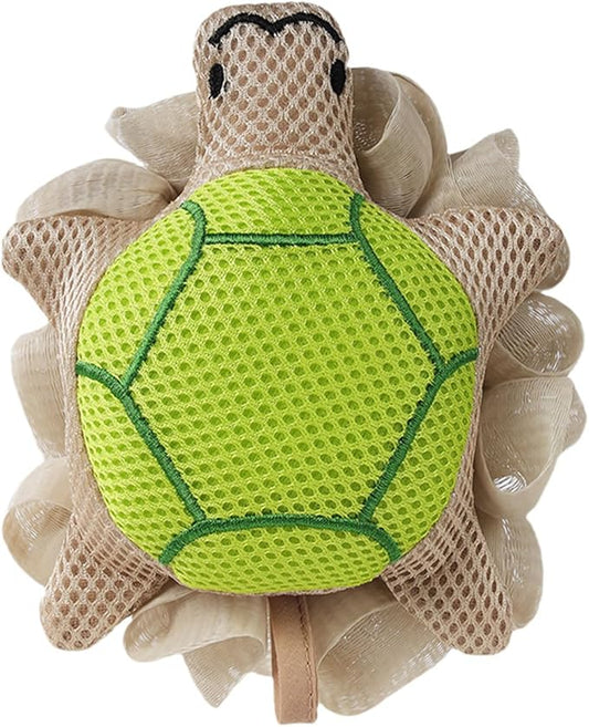 Cute Unicorn Kids Bath Loofahs Balls for Baby Girls Boys Mesh Shower Ball Pouf Exfoliating Bath Sponge Body Cleaner Bath Accessories (Green Tortoise)