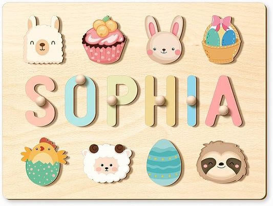 Personalized Name Puzzle, Wooden Puzzles for Toddlers 1-3, Easter Basket Stuffers Birthday Gift Montessori Toys for 1 Year Old Girl Boy, Handcrafted Decor for Educational Play in Nursery