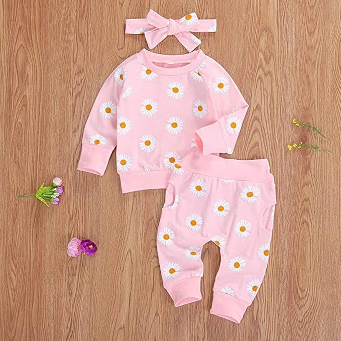 Cute Toddler Baby Girls Clothes Set Long Sleeve T-Shirt and Pants Kids 2pcs Outfits