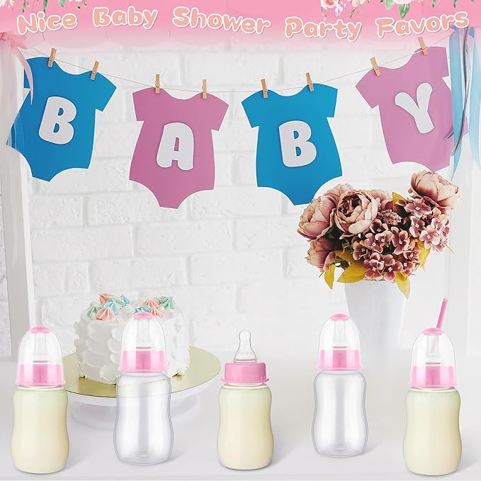 30 Pcs Baby Shower Favors Party Game Mini Baby Bottles Gift Sets for Boy Girl Gender Reveal Birthday Party Supplies Gift (Pink)