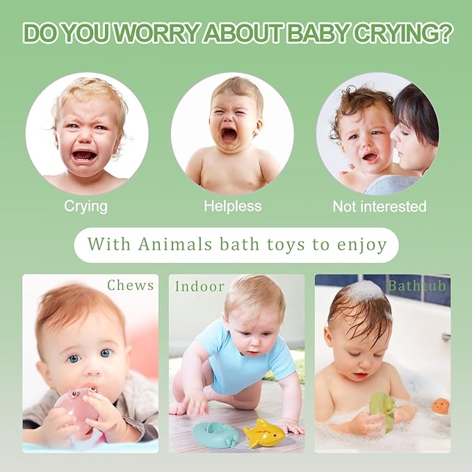 Bath Toys, 9 Pack | Sealed, No Hole & Mold Free Bath Toys Design | Soft, Squeezable & Float on Water | Safe & Non-Toxic Easy-Grip Baby & Toddler Bath Toy Set | Baby Pool Toys