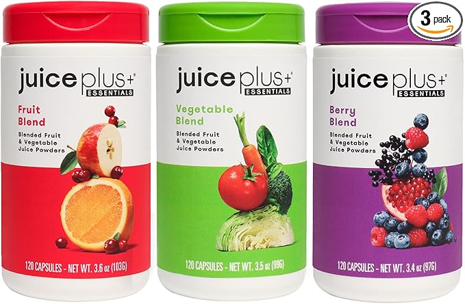 JuicePlus+ Fruit, Vegetable & Berry Blend: Nutrient-Packed Ingredients For Heart Health, Immune Function, Cognitive Performance, & Radiant Skin - Prepacked 3 bottles (60 servings of Fruit, Veg, Berry)