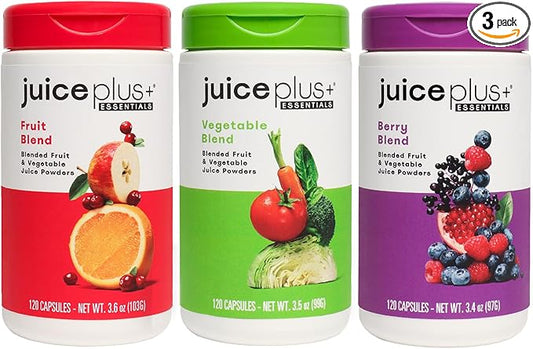 JuicePlus+ Fruit, Vegetable & Berry Blend: Nutrient-Packed Ingredients For Heart Health, Immune Function, Cognitive Performance, & Radiant Skin - Prepacked 3 bottles (60 servings of Fruit, Veg, Berry)