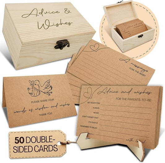 Baby Shower Advice Cards for Parents To Be - 50 pcs Double Sided Wishes Cards with Box - Wishes for Baby Shower Decoration Fun Baby Time Capsule Prediction Game Ideas Well Wishes for Mommy To Be
