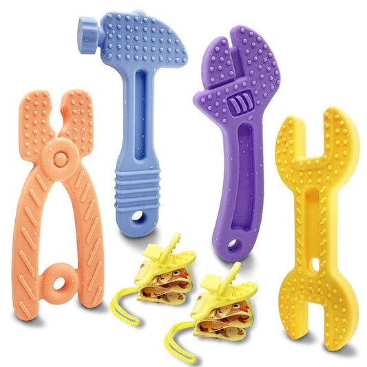 Teething Toys for Babies 3-6 Months 6-12 Months, Baby Teething Toys, Silicone Baby Teether Toys, Baby Chew Toys, Molar Teether, Hammer Wrench Spanner Pliers Shape Teething Toys for Boys Girls