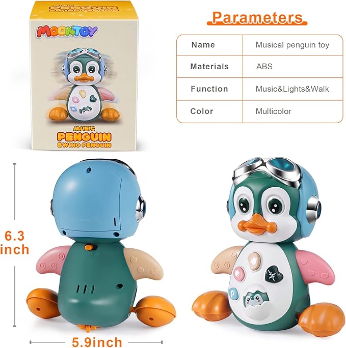 MOONTOY Musical Penguin Crawly Baby Toys 0-3-6 6-12 Month, Infant Light Up Tummy Time Dancing Moving Walking Crawling Toys, Baby Easter Basket Stuffers Gifts 3 4 5 6 7 8 9 10 Month 1 Year Old Boy Girl