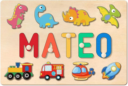 Custom Name Puzzles for Toddlers 1-3, Wooden Baby Name Puzzle for Kids Personalized Baby Gifts for Boys Girls, Toddler Christmas First Birthday Gifts, Baby Toys for 1-3 Year Old