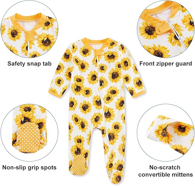 UNIFACO Baby Girls Boys Footed Pajamas One-Piece Sleeper Snug Fit Sleep and Play Zip Front Footie Romper 0-12 Month
