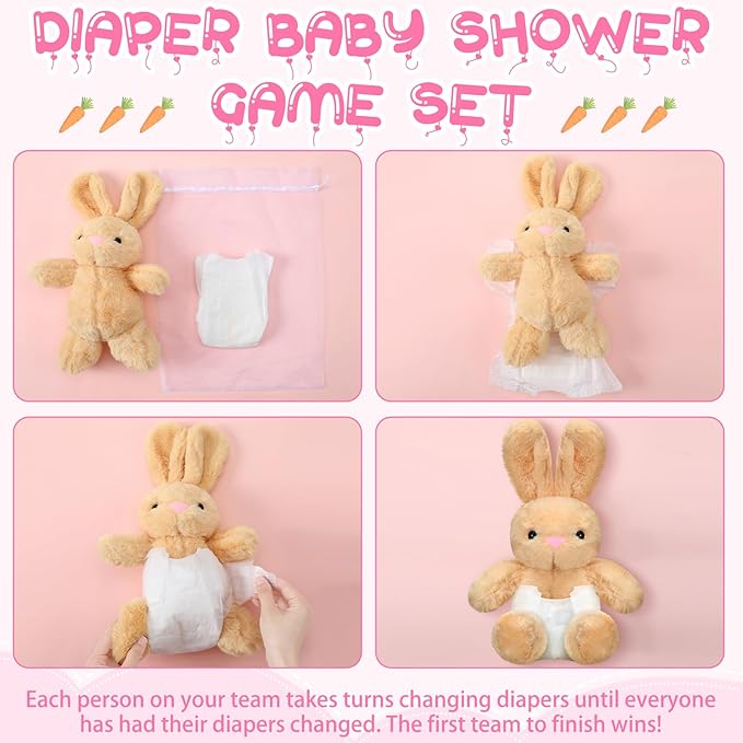 8 Sets Rabbit Blindfolded Diaper Changing Baby Shower Games Boys Girls Baby Dolls Diapers for Bridal Shower Gender Reveal Games Prizes Gifts for Adults