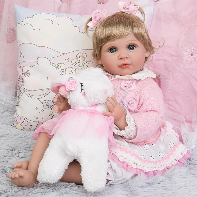 Aori Reborn Baby Dolls 22 Inch - Realistic Baby Doll for Kids 3+ Years - Lifelike Newborn Baby Girl with Pink Outfit - Handmade Cloth Body Reborn Toddler for Gift, Collection & Role Play