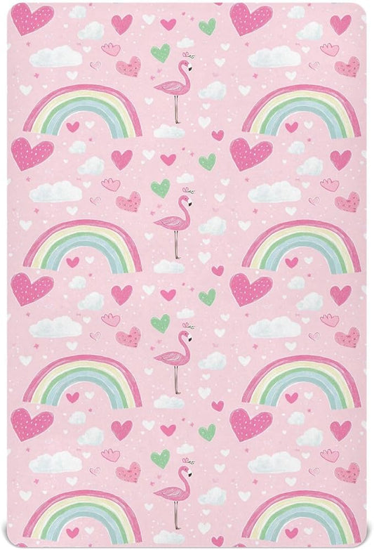 Baby Crib Sheets Cute Flamingo Crib Sheets for Boys Girls,Neutral Bassinet Toddler Bed Play Sheets Breathable Soft and Portable 52 * 28 * 9in