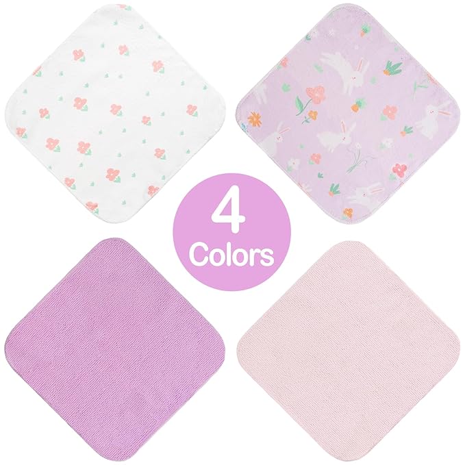 Viviland Baby Washcloths, Super Soft Baby Bath Towels for Newborn 24 Pack, Absorbent Face & Body Wash Cloth for Baby Girl, Purple-Rabbit Pattern, 9 x 9 inch