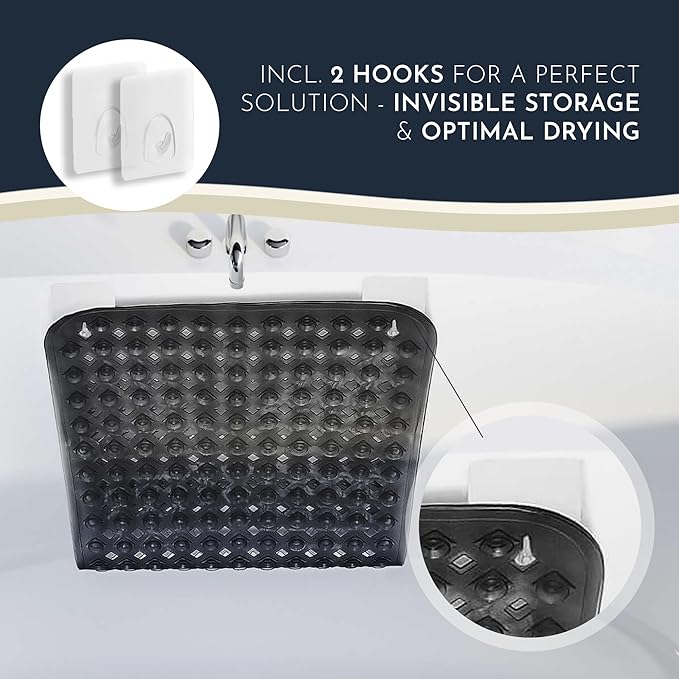homerella® Bath Mat for Tub Non Slip Mold Resistant 35x16 - Shower Mat Non Slip Anti Mold - Bath Tub Mat Suction Cups incl. Hooks for Drying - Bathtub Mat Non Slip - ANI Slip Shower Mat Inside Tub