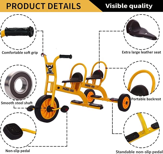 Kids Tricycle for Preschool Playground, Daycare Toddler Trike, Children Double Seat Bikes with Passenger Seat, Outdoor Playground Equipment, Toddler Tricycles for Riders Ages 3+