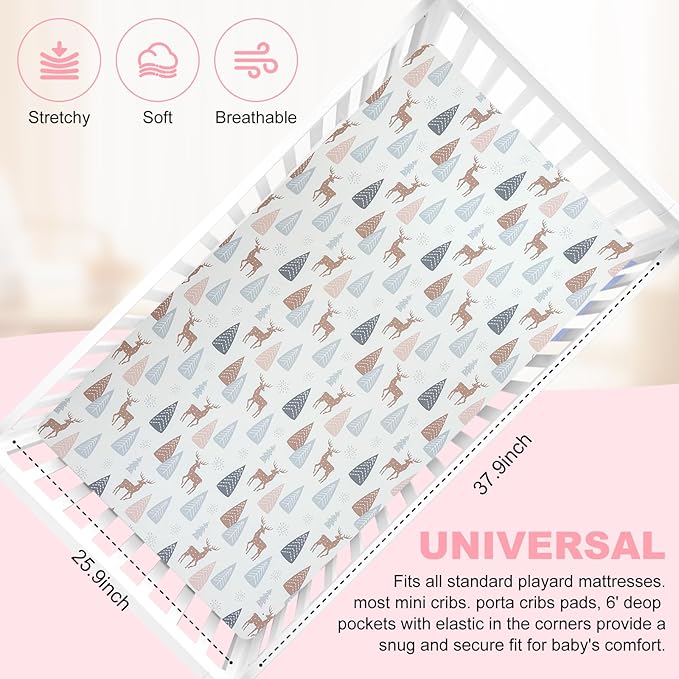 Pack n Play Flat Sheet 2 Piece Mini Crib Sheet Elastic Playard Sheet Set Portable Sheet Set Elastic Convertible Playmat Compatible Graco Pack n Play (Owl and Tree Bag) (Lulu Paradise)