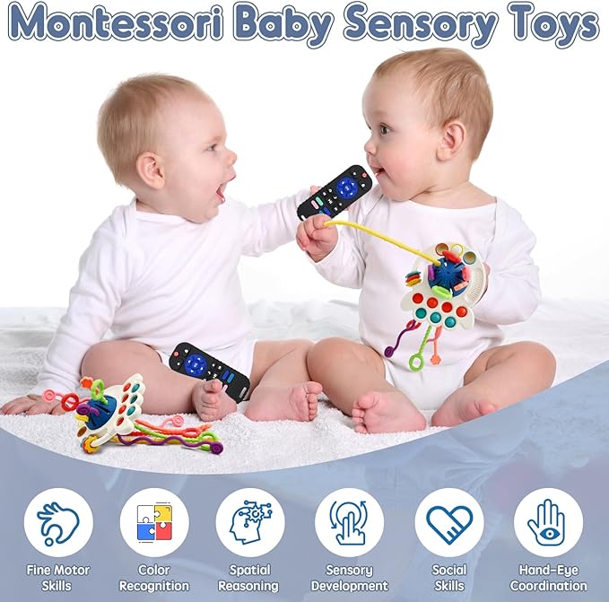 AiTuiTui Sensory Montessori Baby Teething Toys, Silicone Remote Control Teether Toddler Educational Learning Travel Toys for 3 6 9 12 18 Months Infant Newborn Boy Girl Birthday Gifts