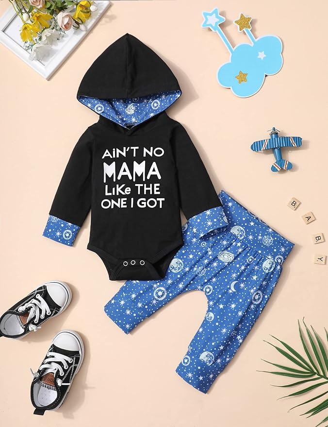 Fommy Newborn Baby Boy Clothes Plaid Letter Print Long Sleeve Hoodies + Long Pants 2PCS Fall Winter Outfits Set