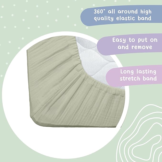 Hugs & Llamas | 100% Organic Cotton Muslin Fitted Crib Sheet | Baby Crib Sheets for Boys & Girls | Neutral (Organic Olive)