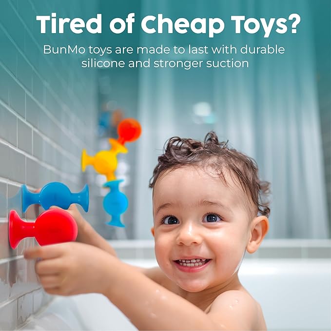 BUNMO Bath Toys Suction - Connect, Build, Create - Toddler Bath Toys - Hours of Fun & Creativity - Fine Motor Skills - Stimulating Sensory Toys - Non-Mouthable Toy 3+ - Smooth 24 Pack