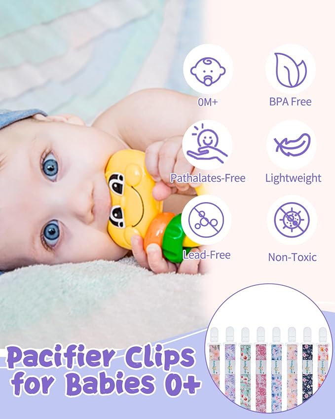 Babygoal Flower Pacifier Clips, 8 Pack Binky Paci Holder Clips for Baby Boys and Girls Fits for Most Pacifier, Binkie Styles & Baby Teethers & Toys and Gift 8PS47-B