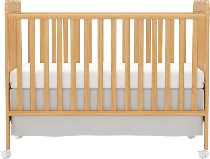 4 in 1 Convertible Baby Crib, Wooden Nursery Cribs Converts into Toddler Bed and Daybed, 3 Adjustable Base, Non-Toxic Finishes, Removable Wheels (Natural)