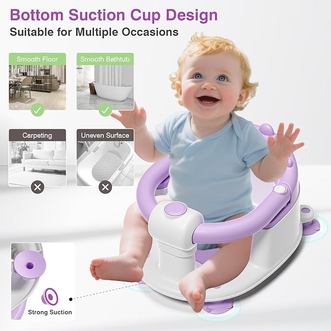 Baby Bath Seat for Babies 5 Months & Up - Non-Slip Bath Seat for Sitting Up with Baby Essentials Kit, Soft Cushion & Compact Design, Toddler Bathtub Seat
