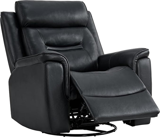 Leather Recliner Chair, 360° Swivel Rocker for Adults Manual Rocking Reclining Chair with Adjustable Backrest Footrest for Living Room Bedroom Home Theater Seating