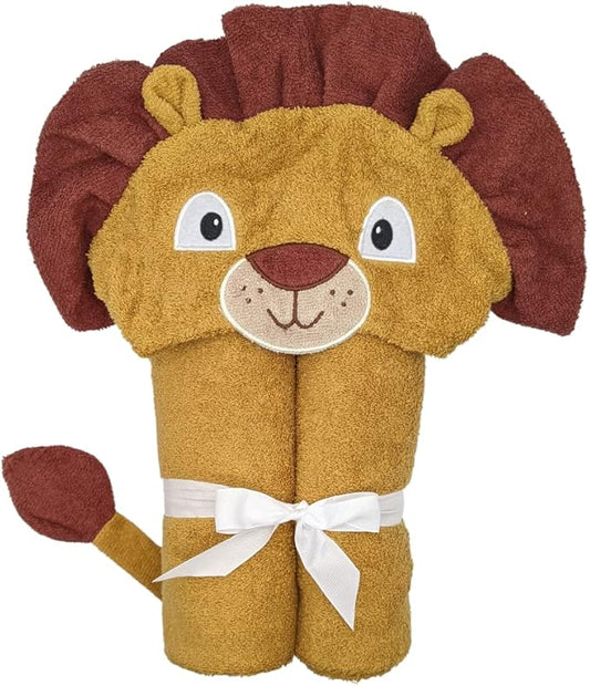 Hooded Baby Towel for Kids 2-8 | Large 100% Cotton Baby Towel for Girls or Boys | Cute Lion Bath Towels for Babies and Toddlers in Gold and Red Russet