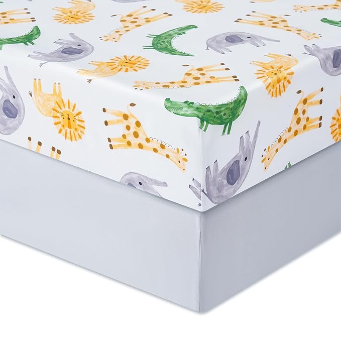 TILLYOU Baby Crib Sheets for Boys Girls, Super Soft Toddler Bed Sheets, 2 Pack Sheets for Standard Crib Mattress 28x52in, African Steppe