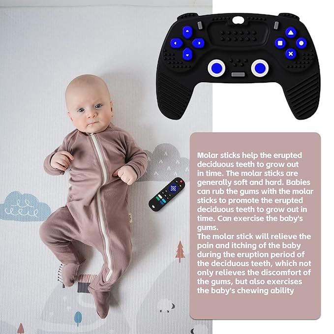 S-SNAIL-OO 2-Pack Baby Teether Toys Silicone Toddler, Sensory Toy Chew Toys Educational, TV Remote Control Shape Teething Toys for Babies 6-18 Months (Black), 20.0 Count