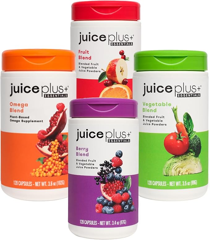 Juice Plus+ Fruit, Vegetable, Berry & Omega Blend Capsules - Nutrition from 30 Fruits, Vegetables & Berries + Plant-Based Omega Fatty Acids - 4 Bottles (60 Servings Each)