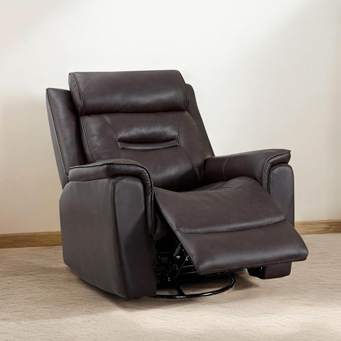 Leather Recliner Chair, 360° Swivel Rocker for Adults Manual Rocking Reclining Chair with Adjustable Backrest Footrest for Living Room Bedroom Home Theater Seating
