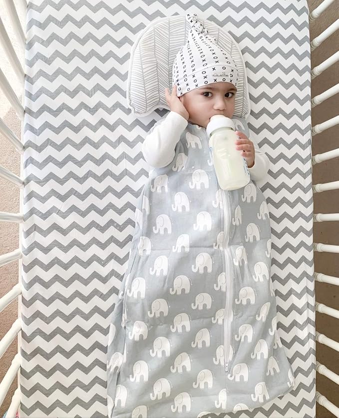 BaeBae Goods Premium Crib Sheets for Baby Boys and Girls, 4 Pack, Soft and Breathable Jersey Knit Fitted Sheet Set, Grey and White, Cute Gender Neutral Nursery Mattress Bedding, Universal Fit