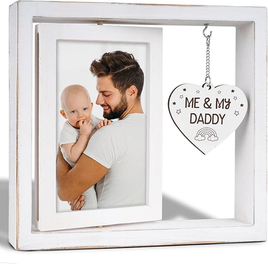 Me and My Daddy Picture Frame,New Dad Gift,Baby Gifts from Daddy,Room Decor Vintage Style,Baby Gender Neutral Rotating Photo Frame 4x6