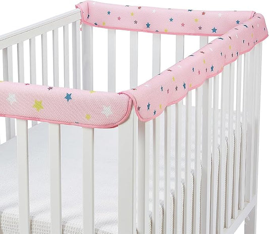 3 in 1 Crib Rail Covers for Teething,Soft Breathable Anti-Collision Crib Teething Rail Cover Edge Protector Strip（2025 New） (Star)