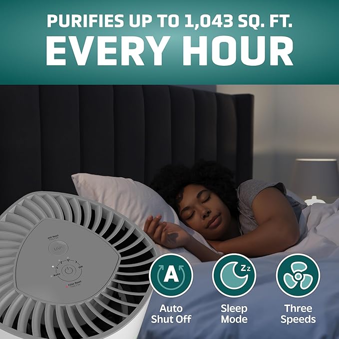GermGuardian Airsafe+ HEPA Air Purifier for Home, Large Rooms Up To 1043 Sq. Ft. with HEPA Air Filter, UV-C Light & Air Quality Sensor, AC3000W, White