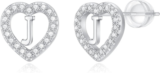 Initial Heart Earrings for Girls, Sterling Silver Post Silver/Rose Gold Heart Initial Stud Earrings for Little Girls Kids Baby Earrings Non Tarnish Hypoallergenic Earrings for Teen Girls Gifts Jewelry